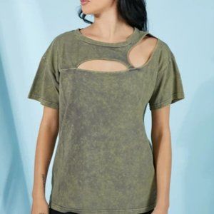 Acid Wash Cutout Tee in Vintage Olive